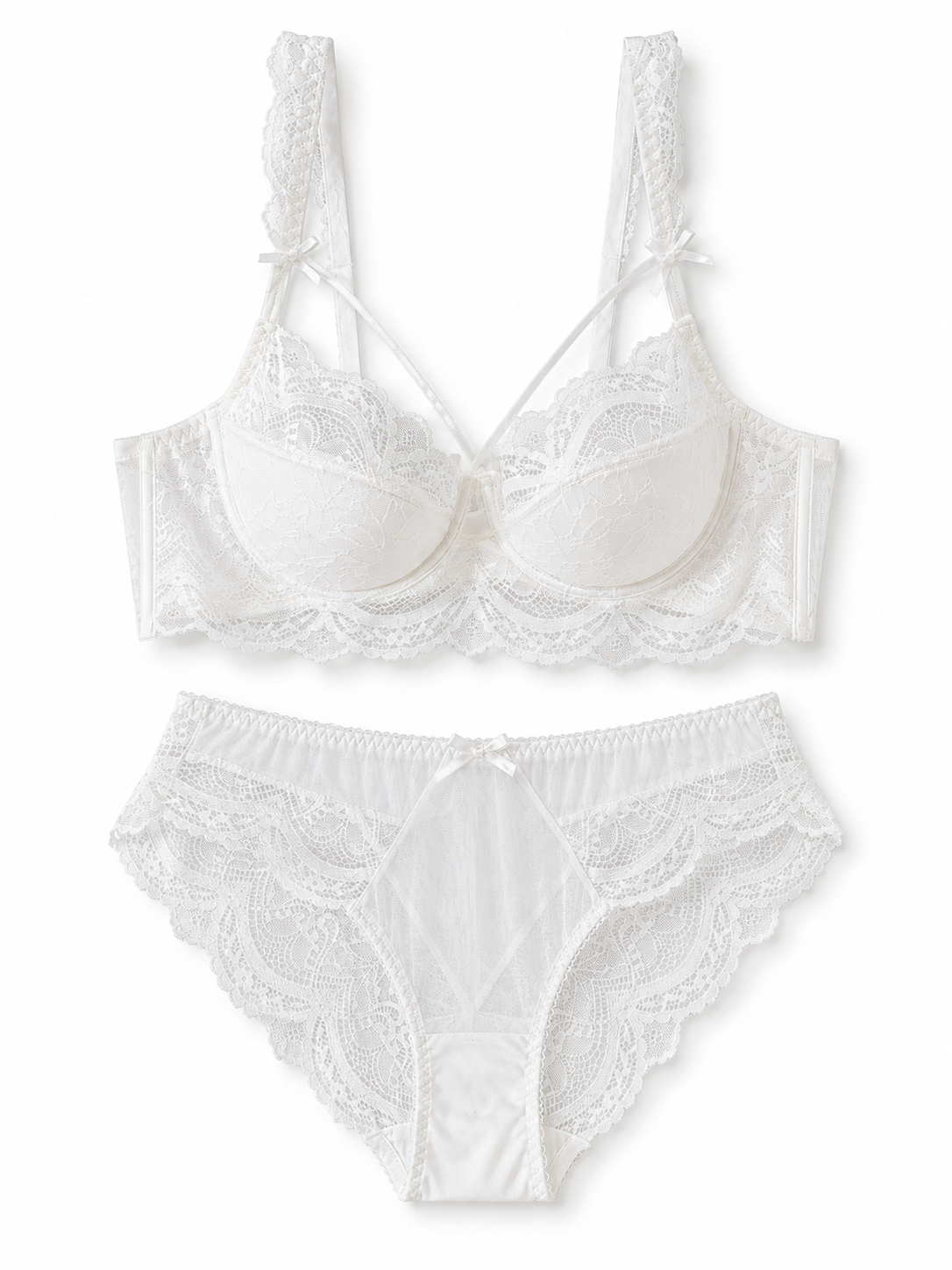 Soft Noir TZ-002 White Lace Bra & Panty Set – Romantic and Feminine Intimate Wear