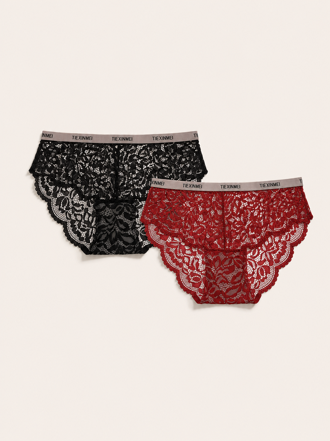 Soft Noir DK-003 Floral Lace Brief 2-Pack – Black & Red