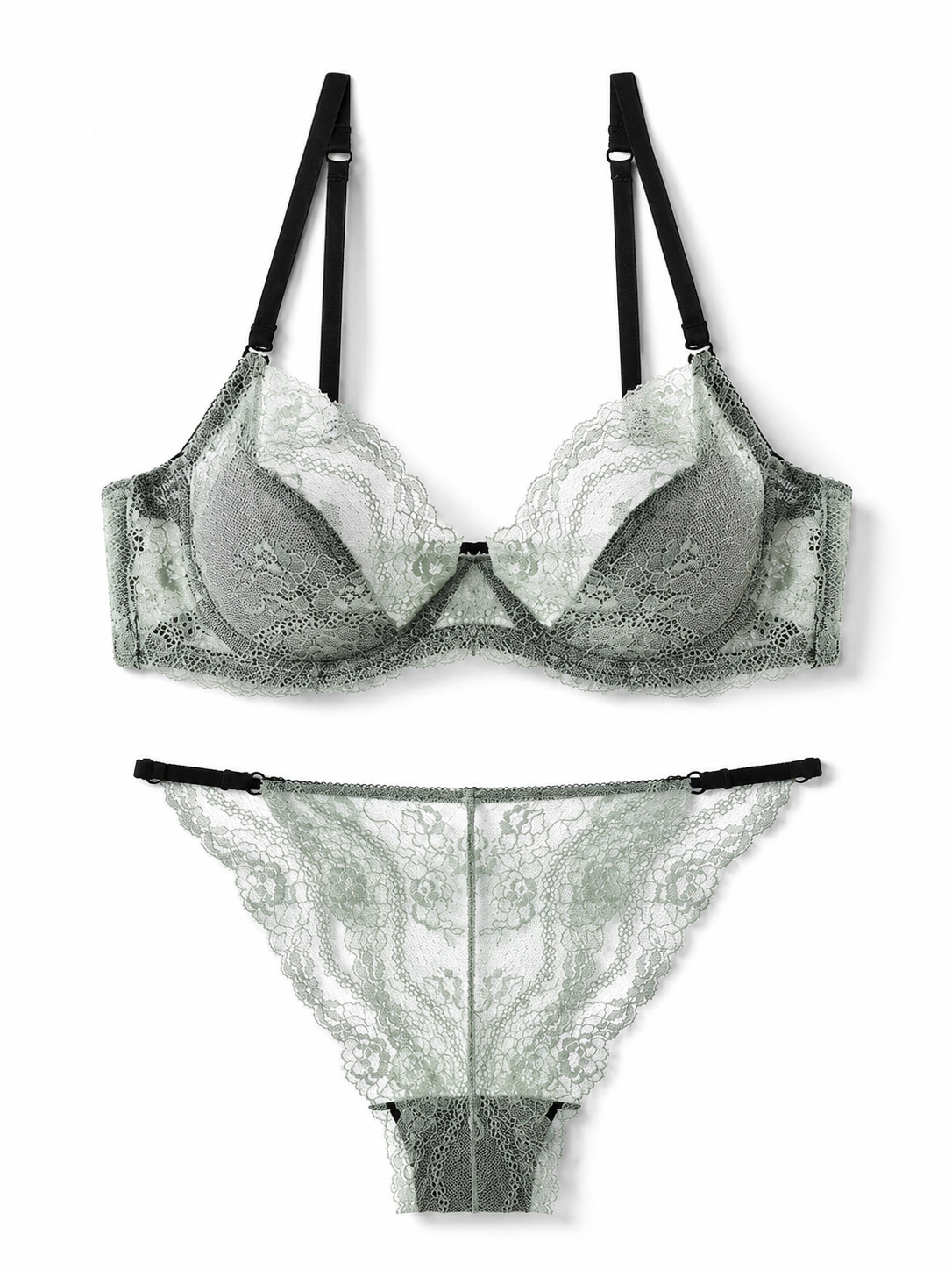 Soft Noir TZ-004 Embroidered Mesh Bra & Panty Set