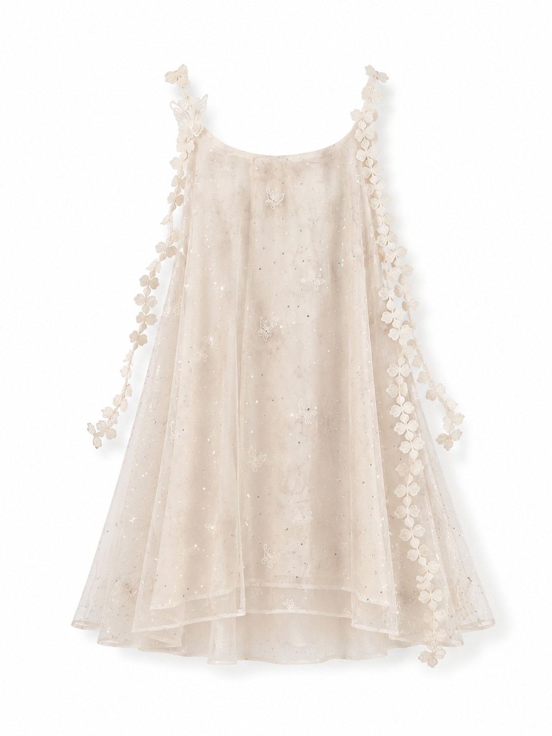 Soft Noir Ivory Butterfly Embroidered Mesh Babydoll Nightgown