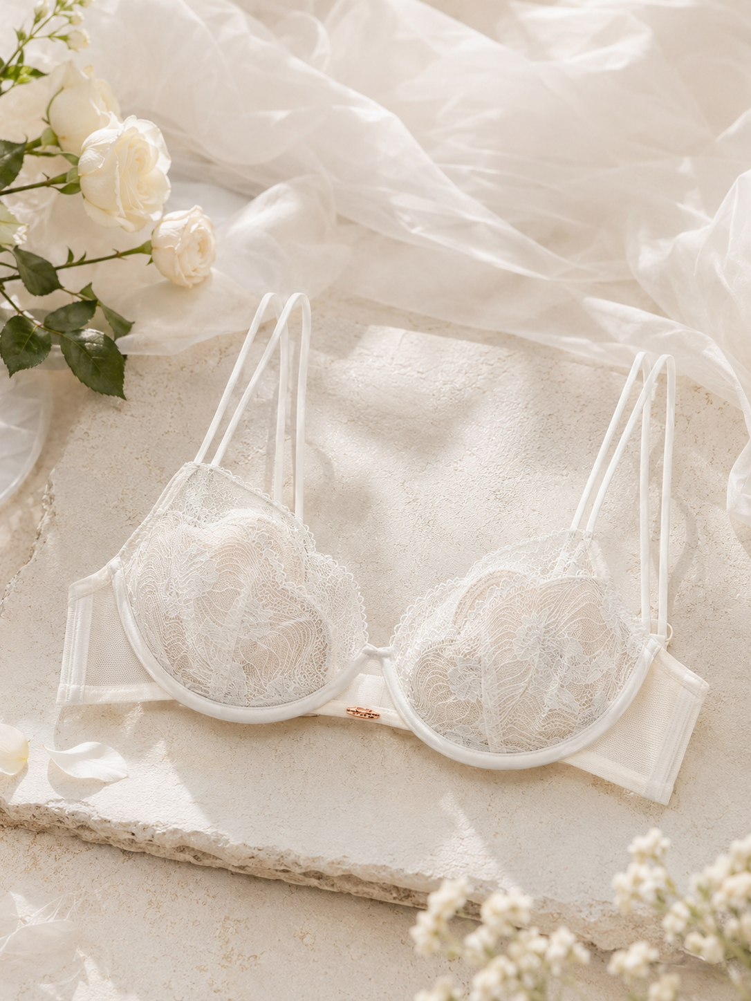 Soft Noir XZ-OO1 Women’s Floral Lace Underwire Bra – Sheer Double Strap Demi Bra