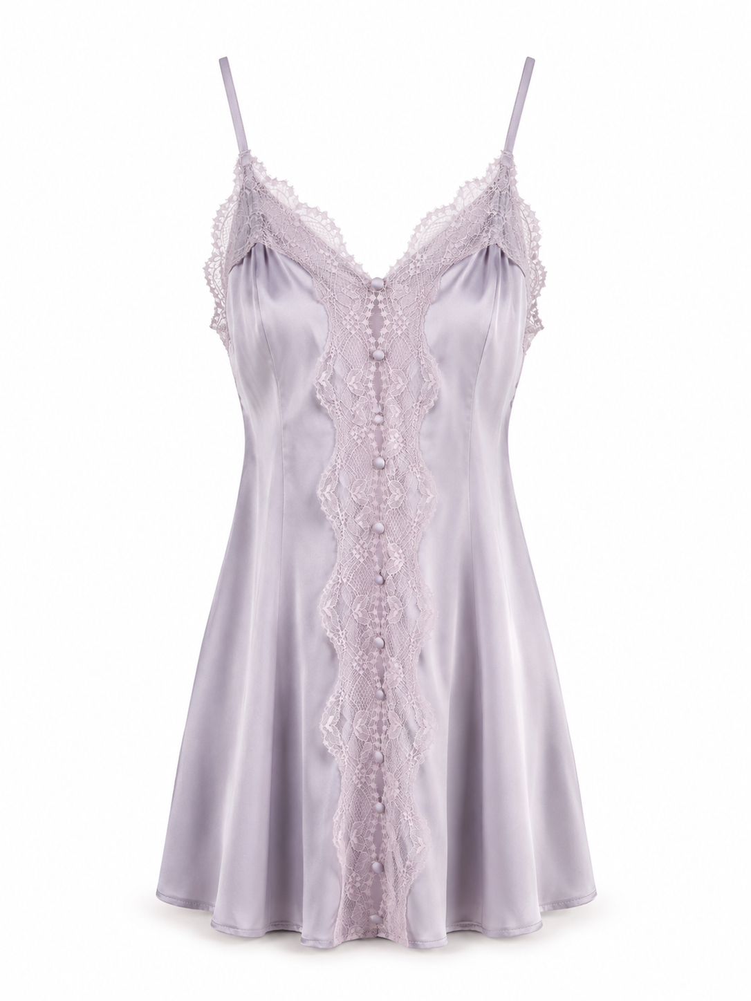 Soft Noir SP-004 Lace-Trim Satin Chemise Sleep Dress