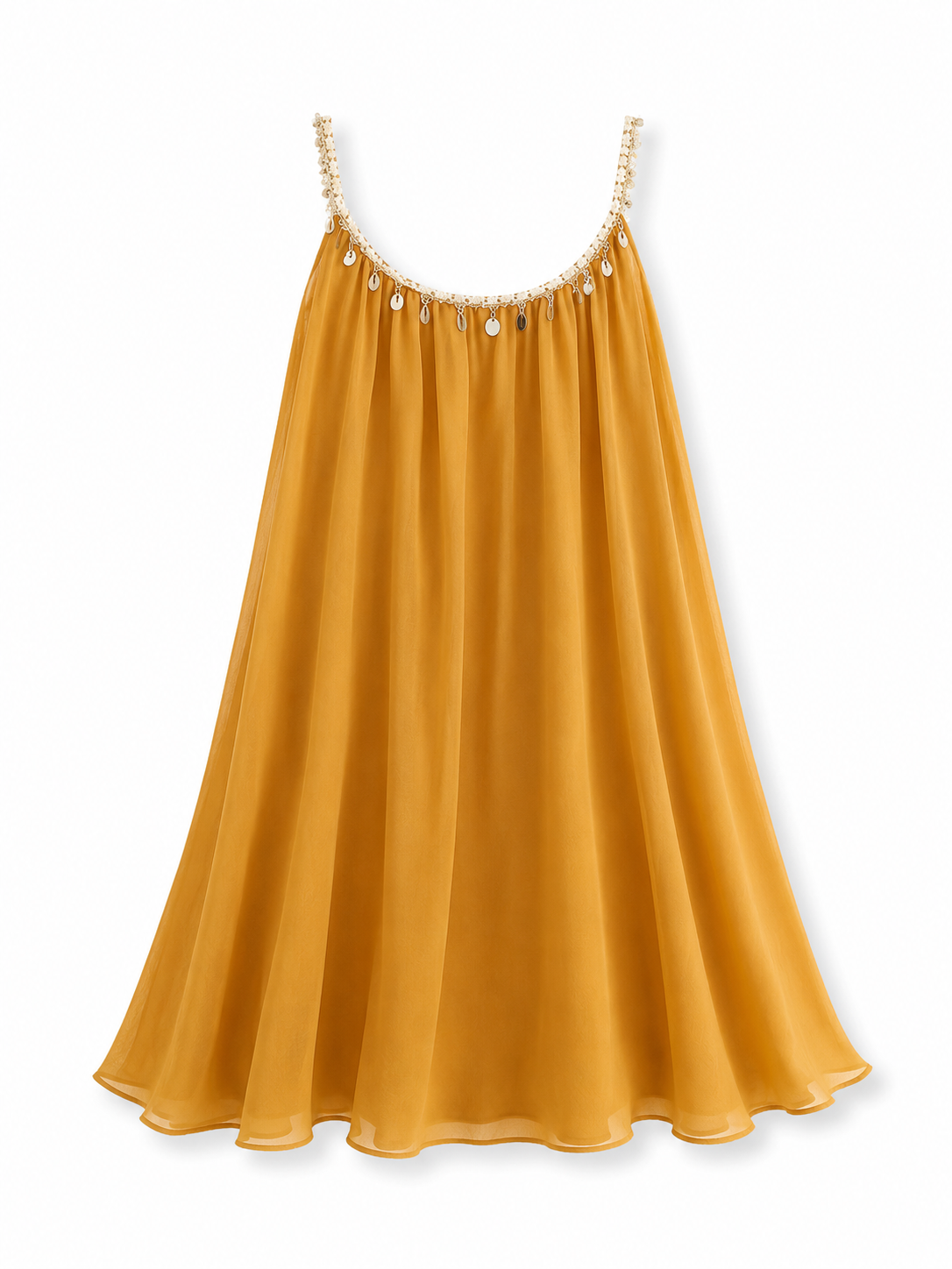 Soft Noir Amber Lace Trim Chemise in amber gold model view