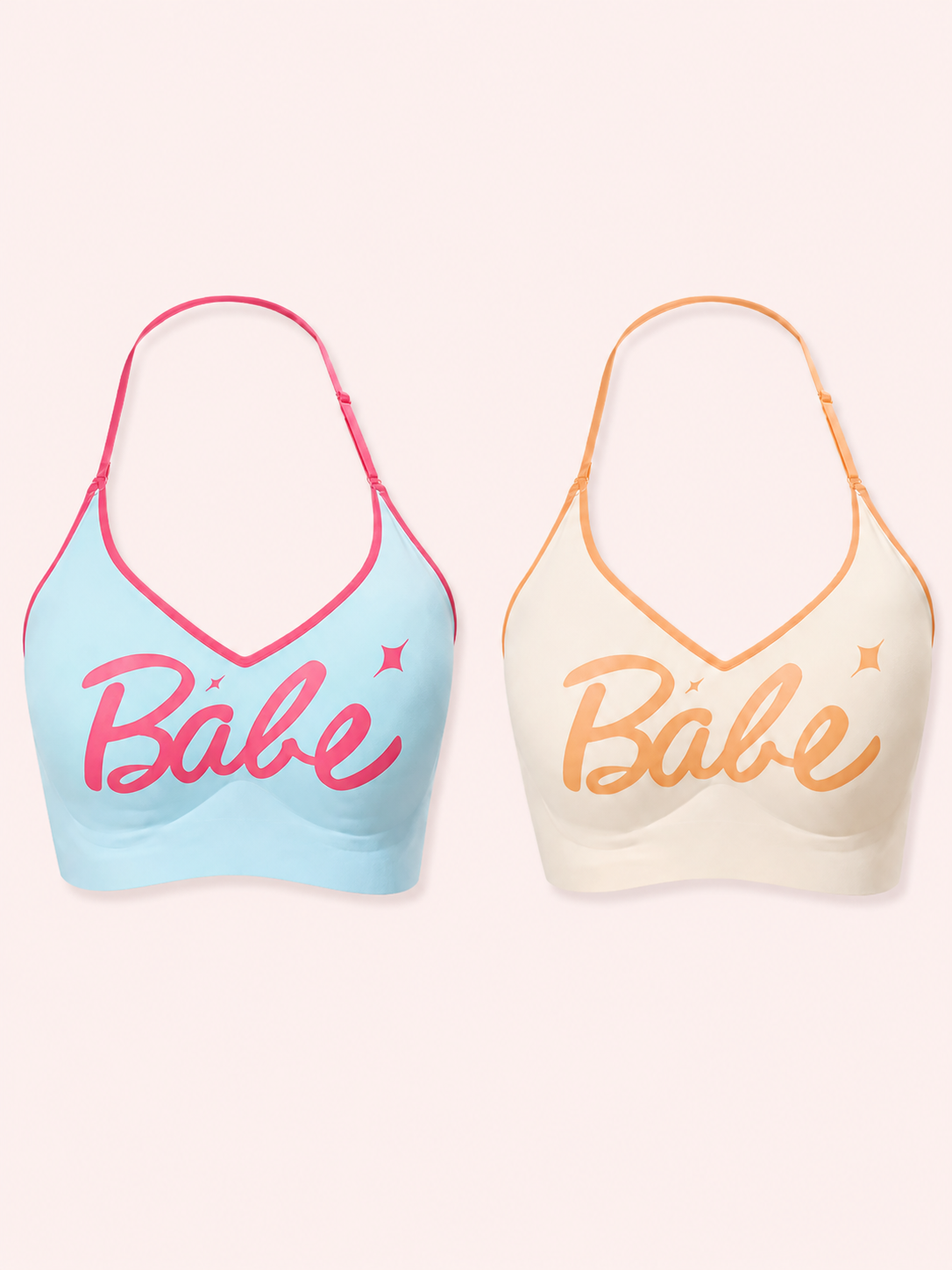 Soft Noir Babe Graphic Halter Bra in aqua + beige for refined lingerie styling