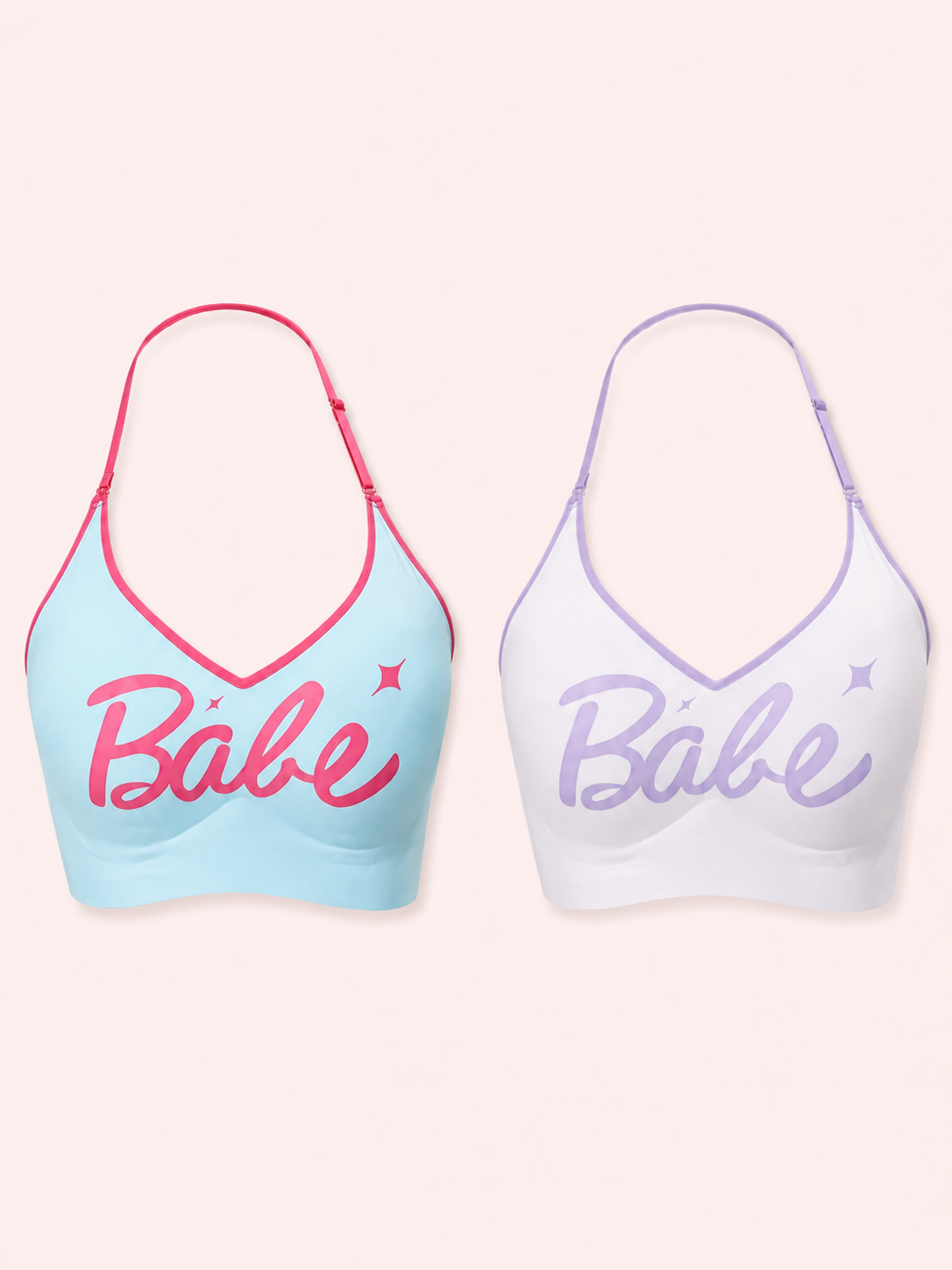 Soft Noir Babe Graphic Halter Bra in aqua + lavender for refined lingerie styling