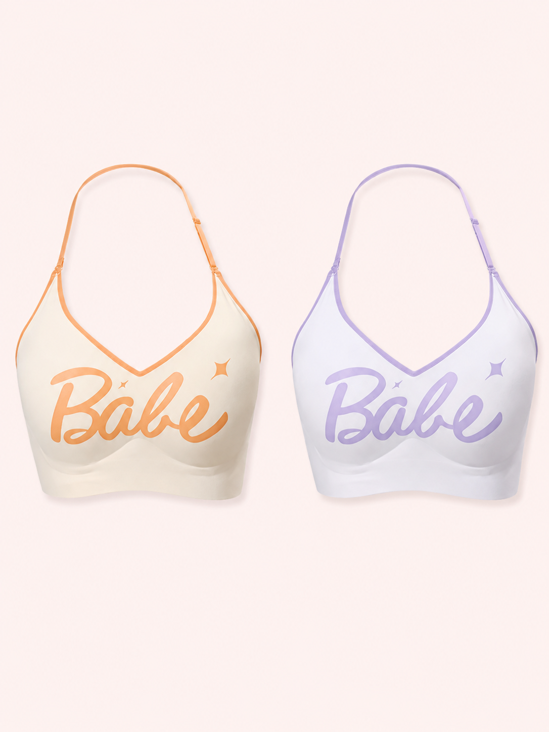 Soft Noir Babe Graphic Halter Bra in ivory + lavender for refined lingerie styling