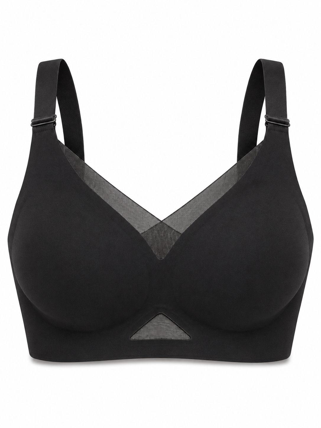 Soft Noir black wireless seamless comfort bra with breathable mesh detail