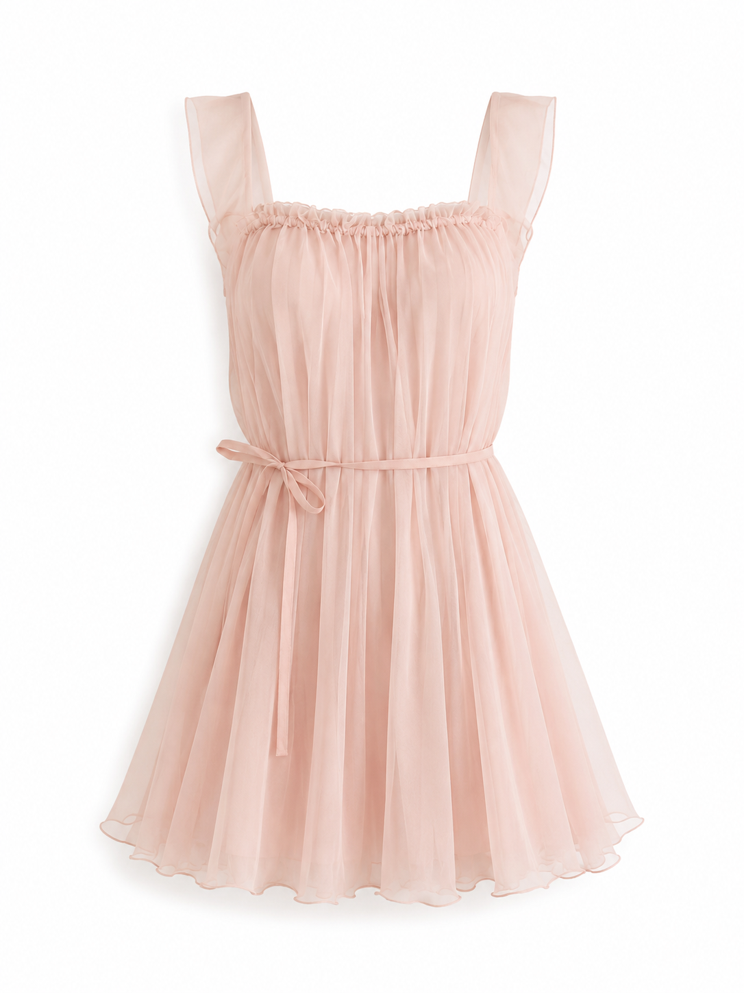 Soft Noir blush pink sheer tulle babydoll nightgown on white background