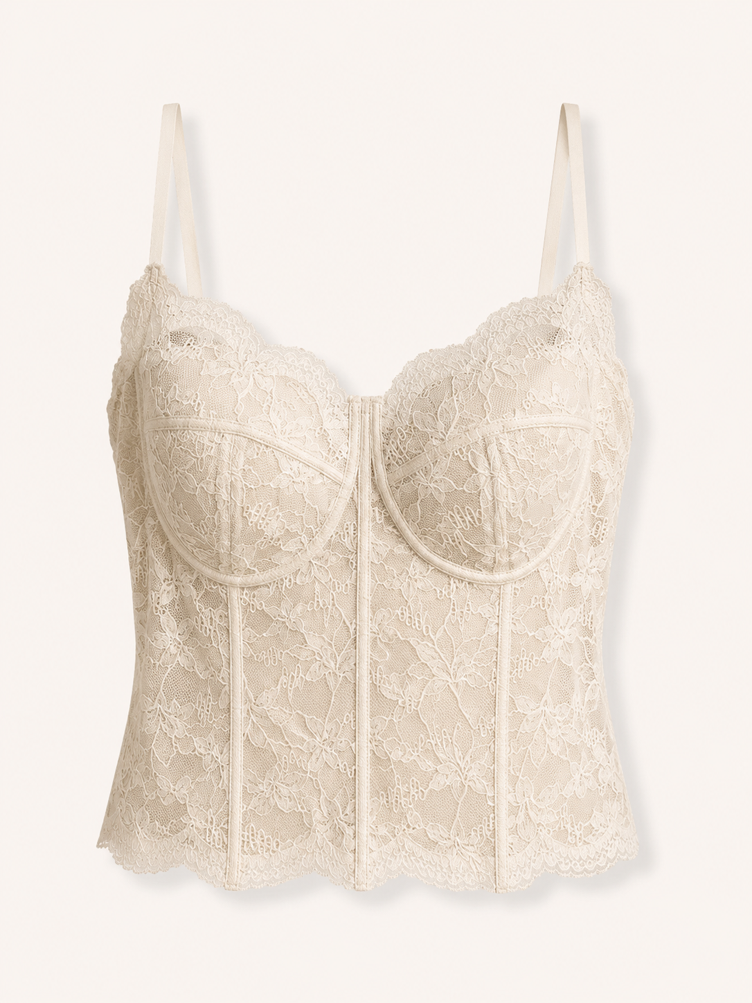 Soft Noir Boned Lace Longline Camisole in ivory for refined lingerie styling