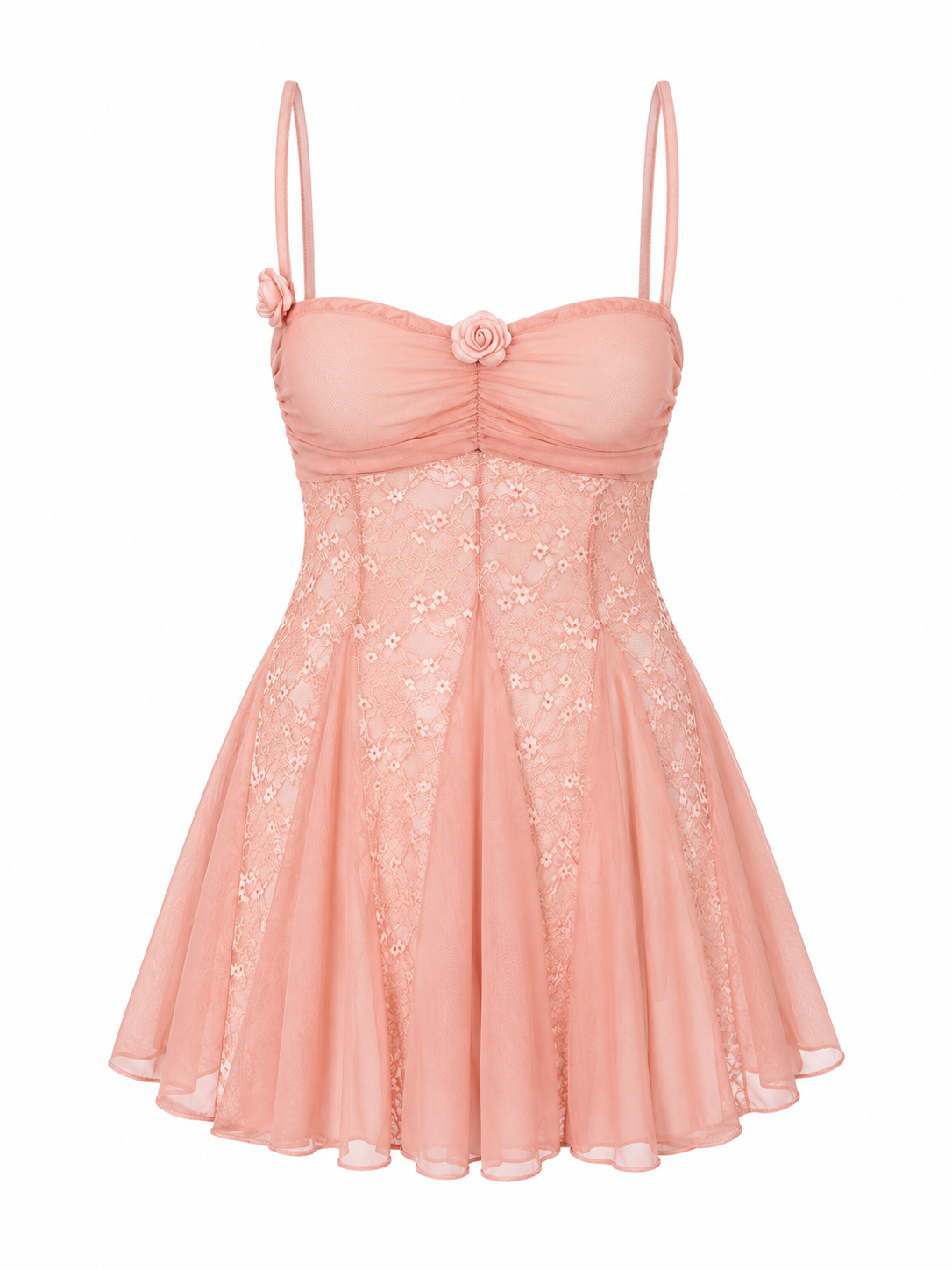 Soft Noir coral pink rose lace sheer babydoll chemise nightdress on white background