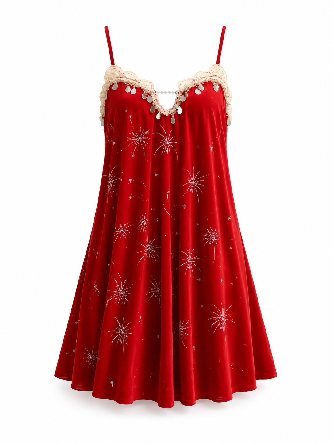Soft Noir Crimson Lace Starburst Chemise in crimson red product view