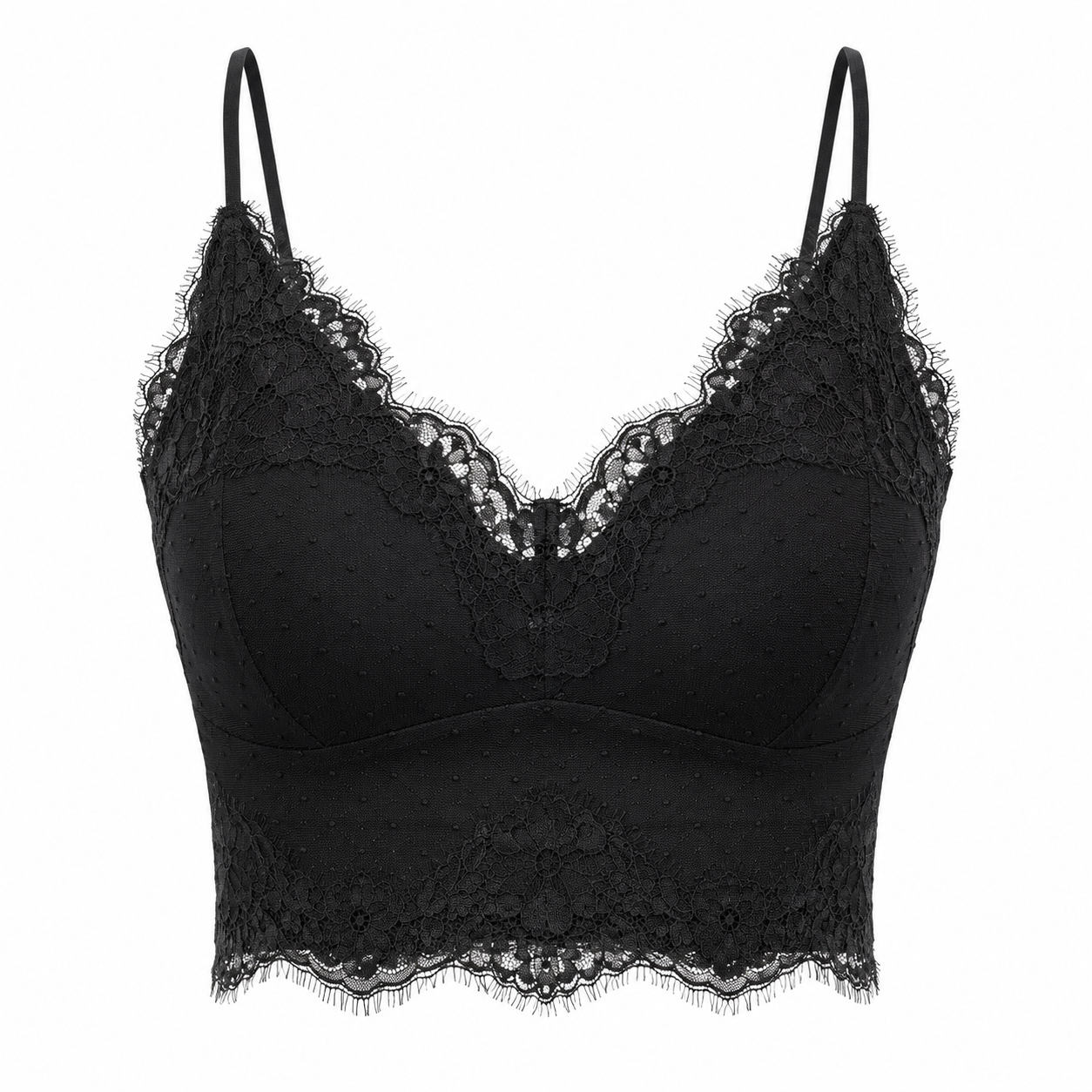 Soft Noir Eyelash Lace Soft Wireless Bra in black for refined lingerie styling