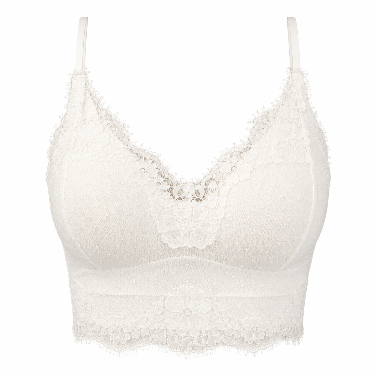 Soft Noir Eyelash Lace Soft Wireless Bra in white for refined lingerie styling