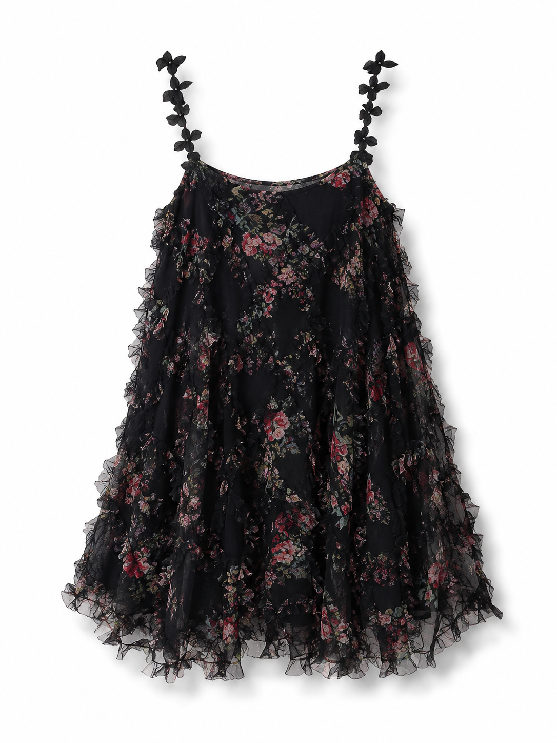 Soft Noir Floral Ruffle Chemise in black floral product view