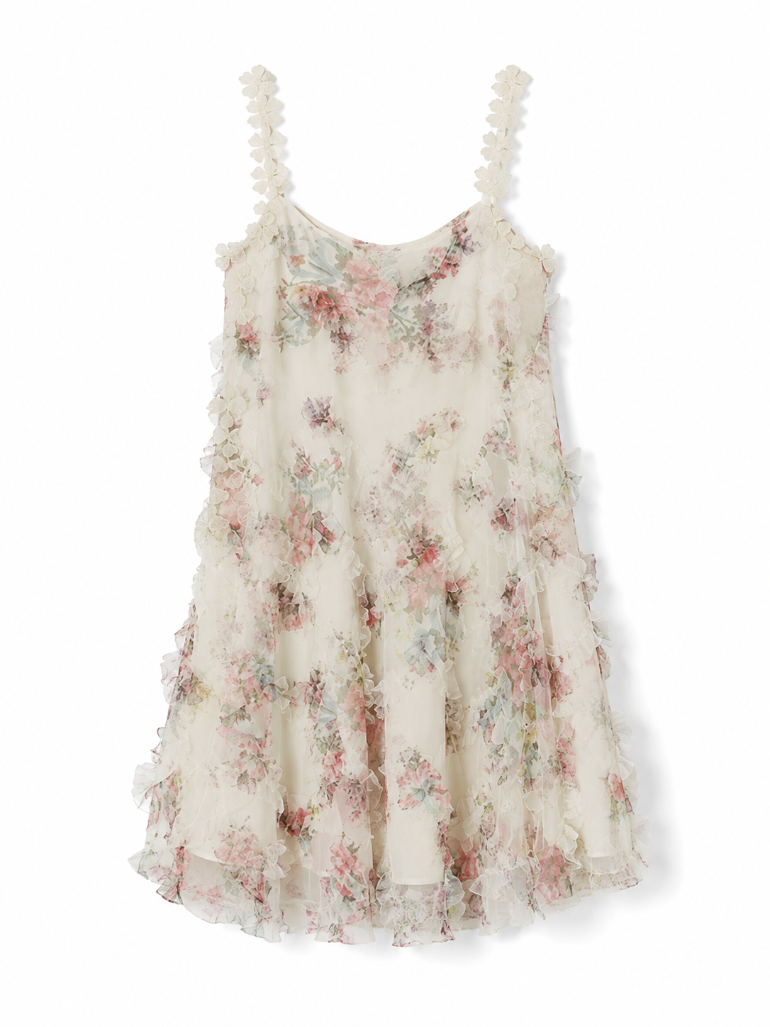 Soft Noir Floral Ruffle Chemise in ivory floral product view