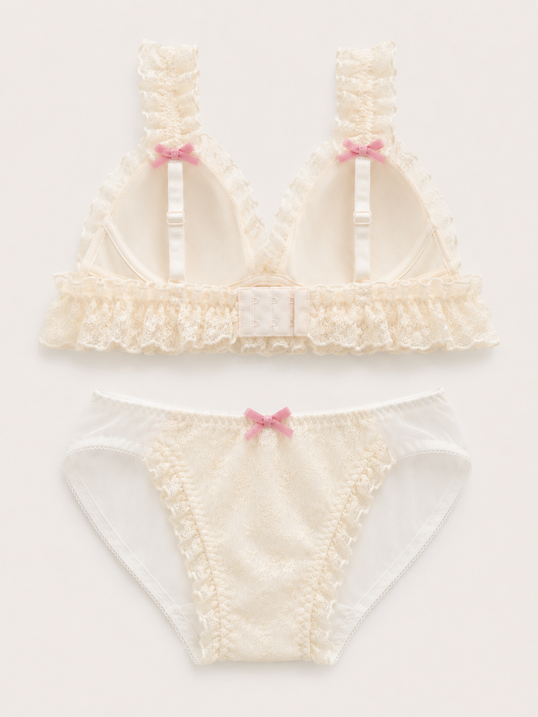 Soft Noir Ivory Floral Lace Bra Set in ivory floral for refined lingerie styling