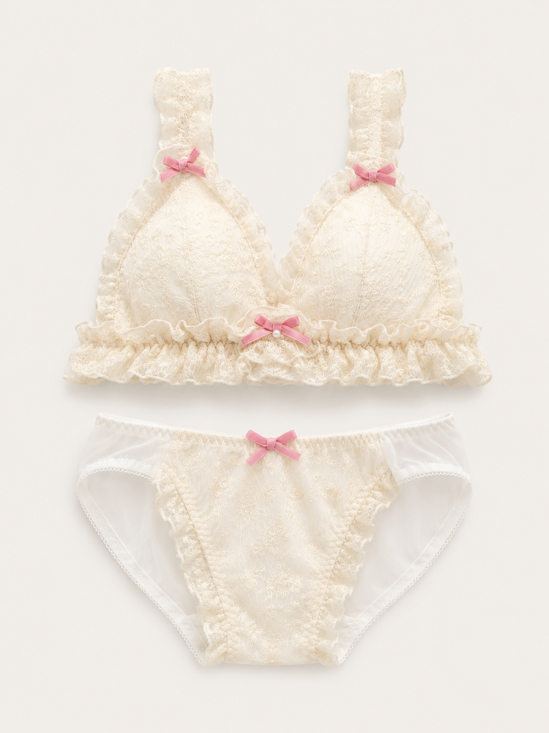 Soft Noir Ivory Floral Lace Bra Set in ivory floral for refined lingerie styling