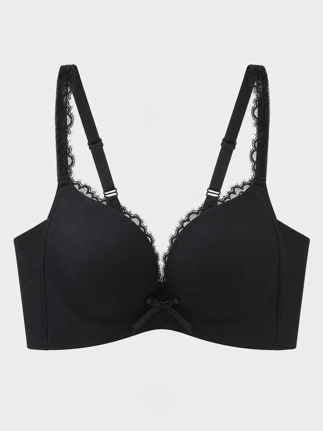 Soft Noir Lace-Trim Smooth Support Bra in black for refined lingerie styling