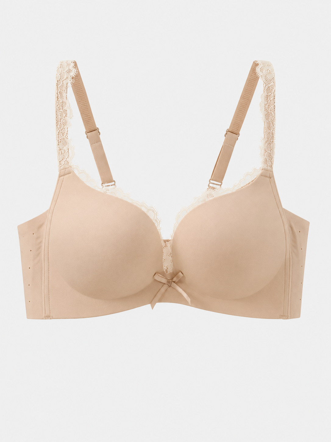 Soft Noir Lace-Trim Smooth Support Bra in nude beige for refined lingerie styling