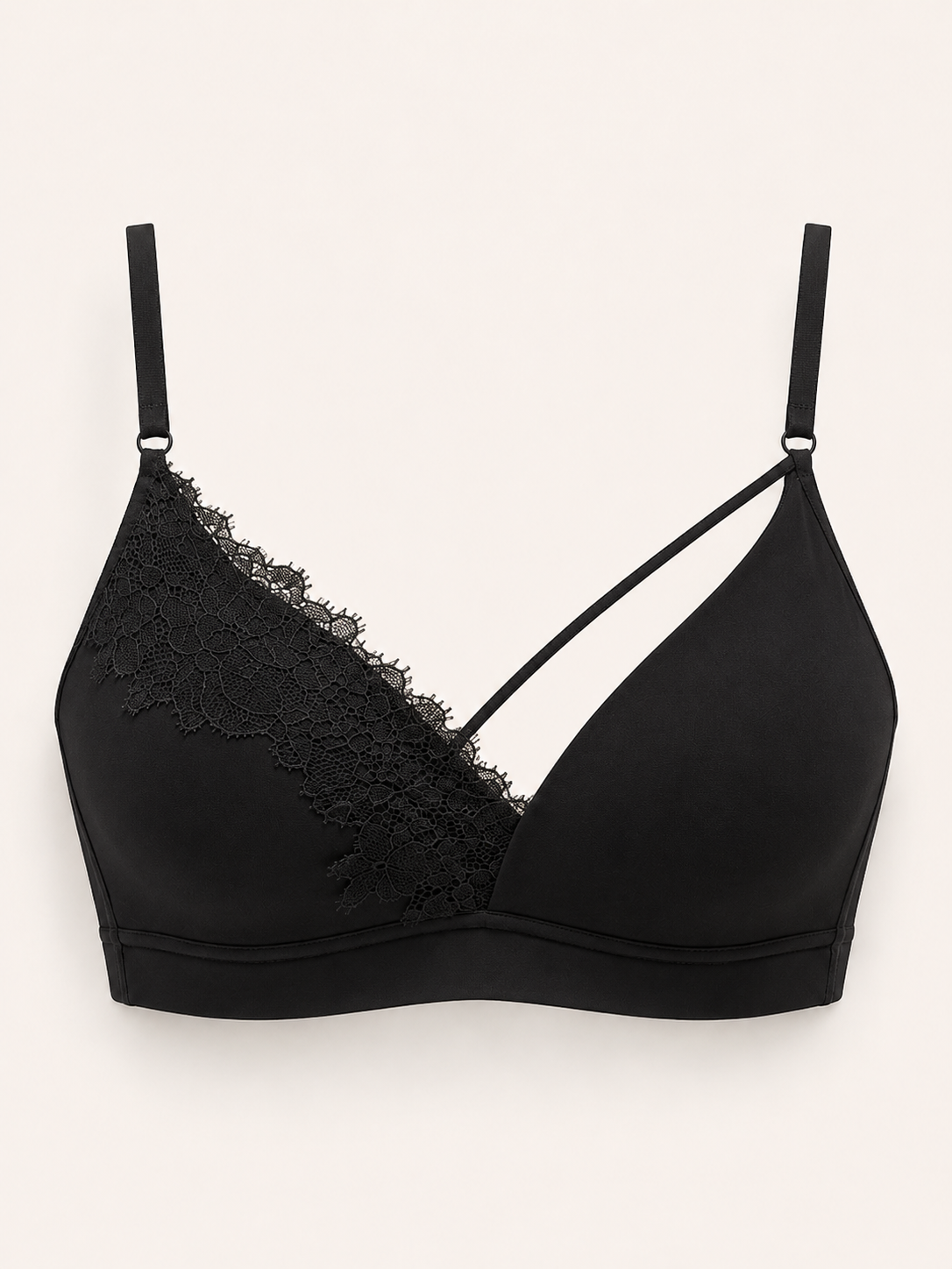 Soft Noir Lace V-Frame Wireless Bra Set in black lace for refined lingerie styling