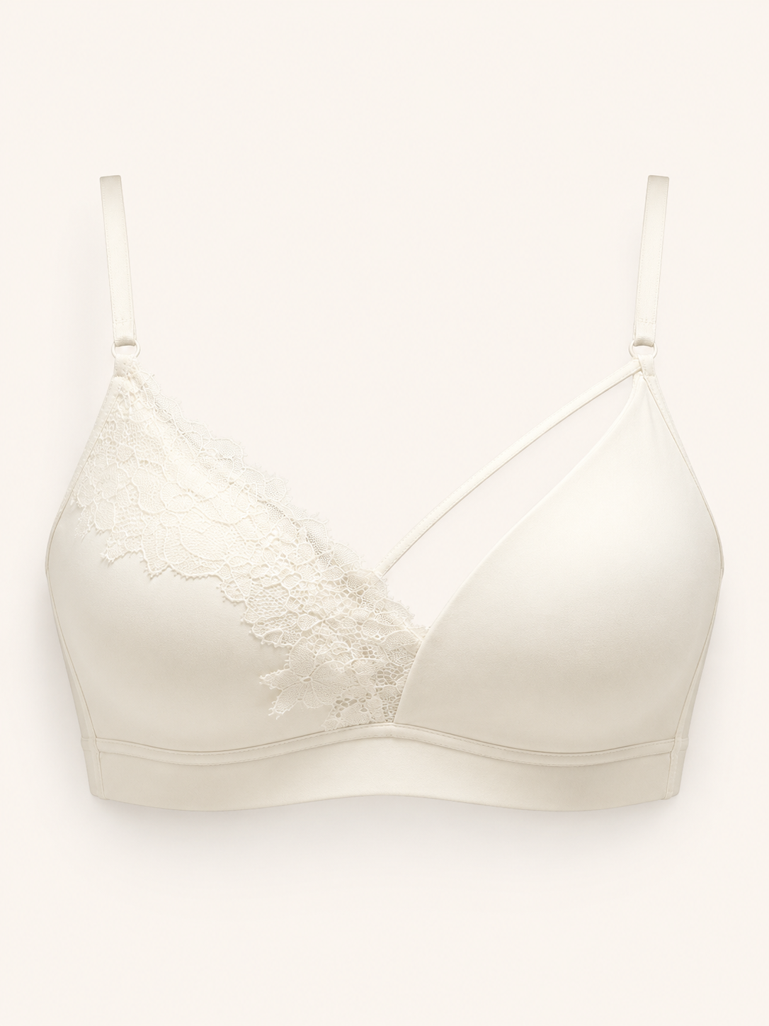 Soft Noir Lace V-Frame Wireless Bra Set in white lace for refined lingerie styling
