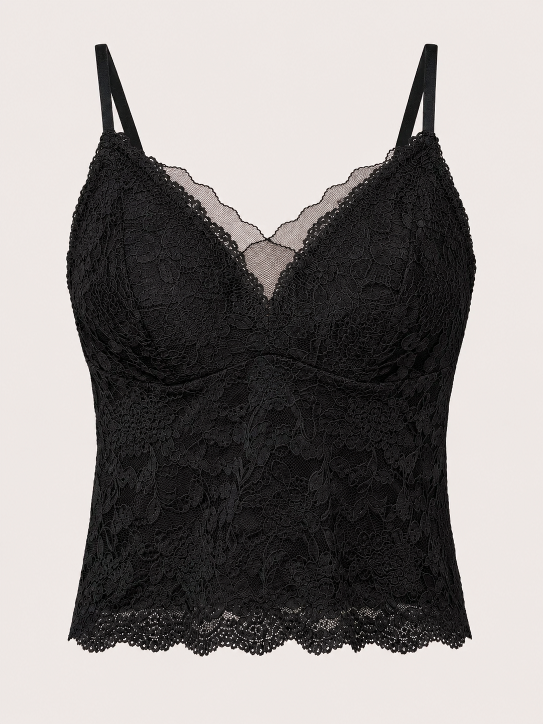 Soft Noir Lace V-Neck Padded Camisole in black for refined lingerie styling
