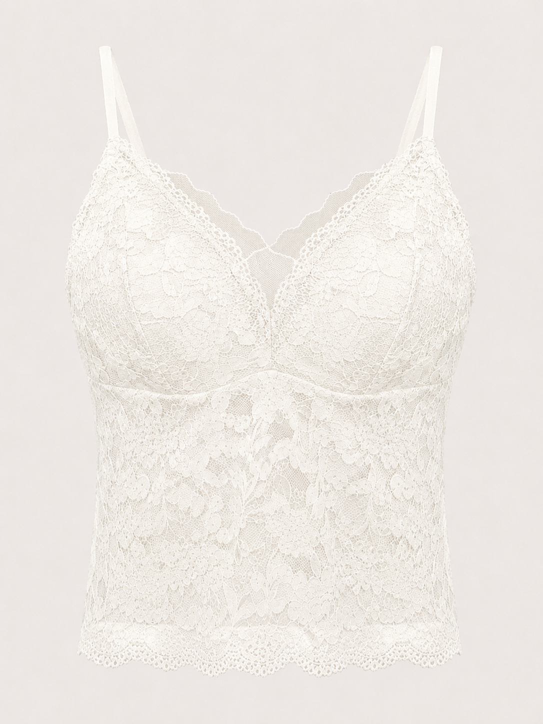 Soft Noir Lace V-Neck Padded Camisole in white for refined lingerie styling