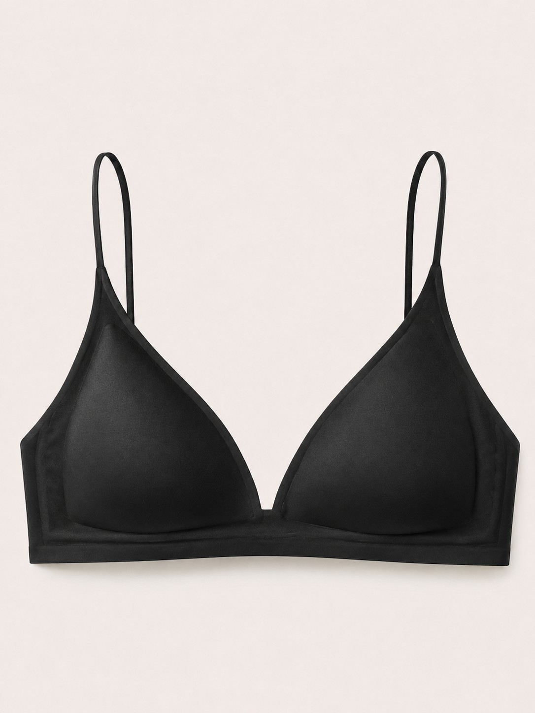 Soft Noir Milk Satin Seamless Triangle Bra in black for refined lingerie styling