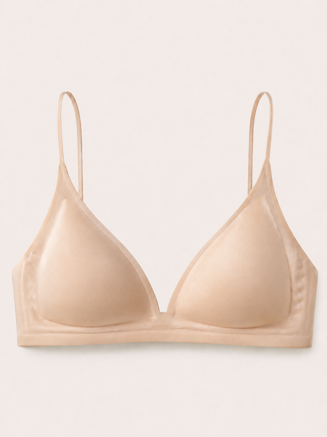 Soft Noir Milk Satin Seamless Triangle Bra in blush beige for refined lingerie styling