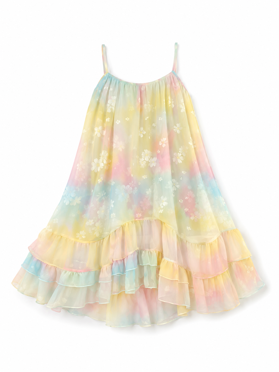 Soft Noir pastel rainbow floral babydoll nightgown on white background