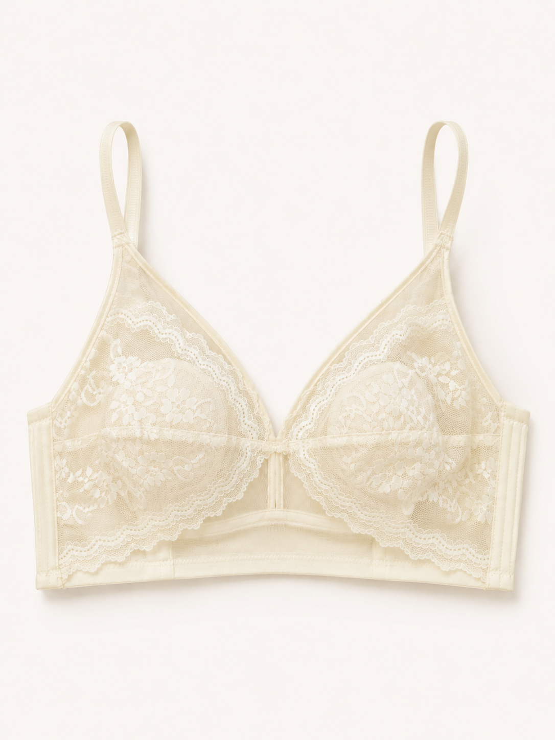 Soft Noir Plus Size Lace Soft Wireless Bra in ivory for refined lingerie styling
