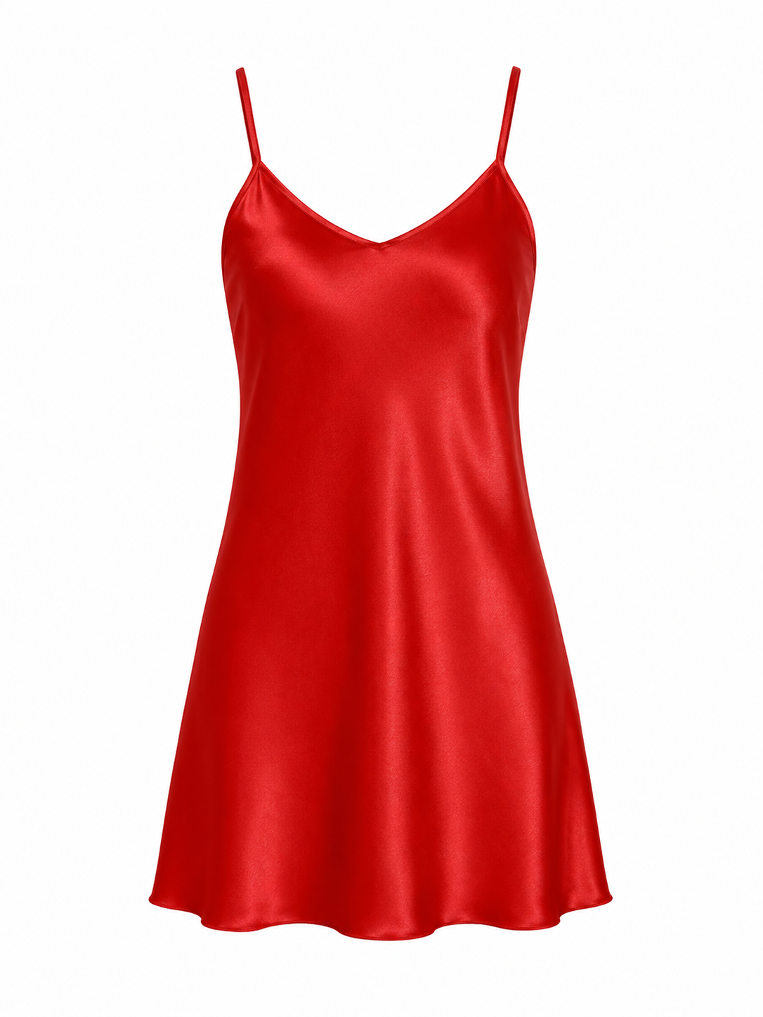 Soft Noir red satin slip chemise nightgown on white background