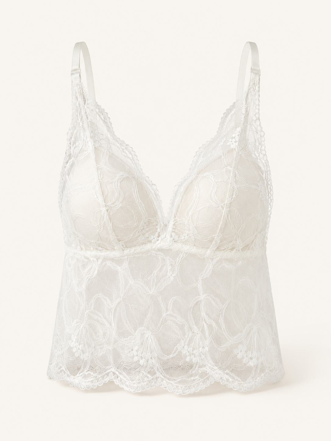 Soft Noir Seamless Lace Built-In Bra Camisole in white for refined lingerie styling
