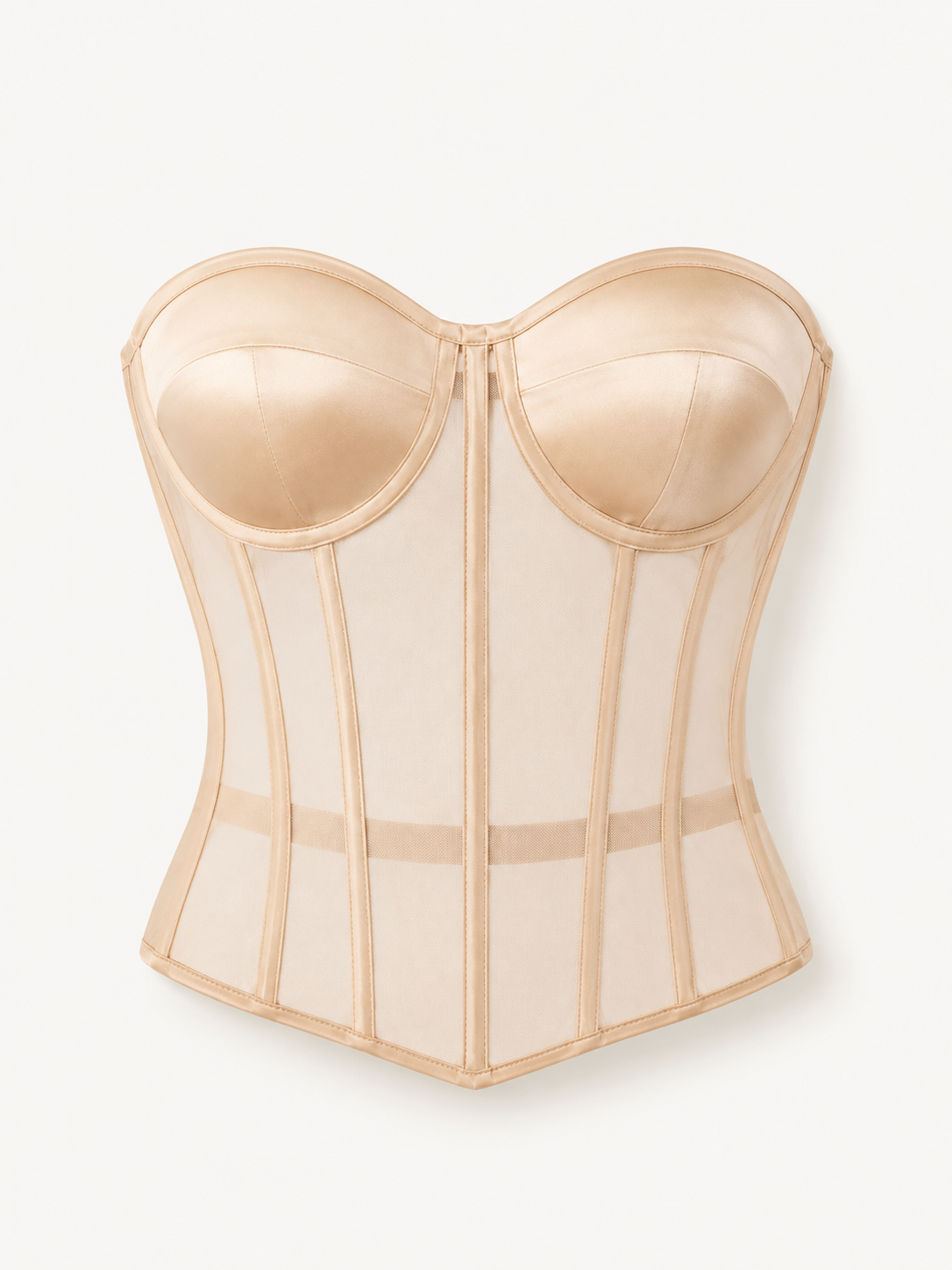 Soft Noir Sheer Boned Strapless Corset Top in champagne for refined lingerie styling