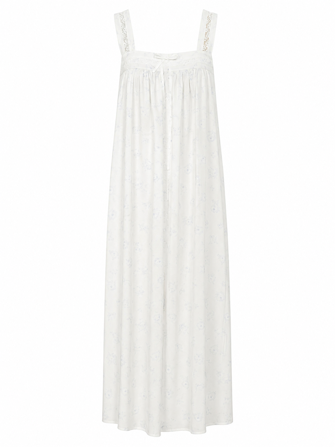 Soft Noir white floral lace strap midi nightdress on white background