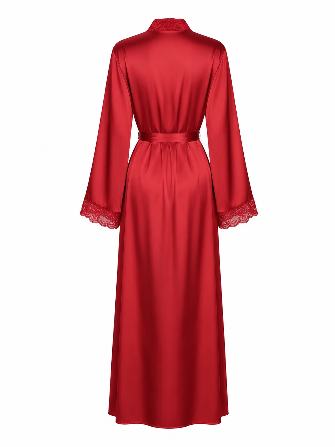 Soft Noir wine red satin lace long robe back view
