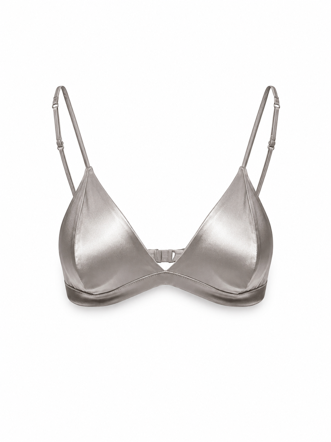 Silver gray satin wireless triangle bra with adjustable straps by Soft Noir