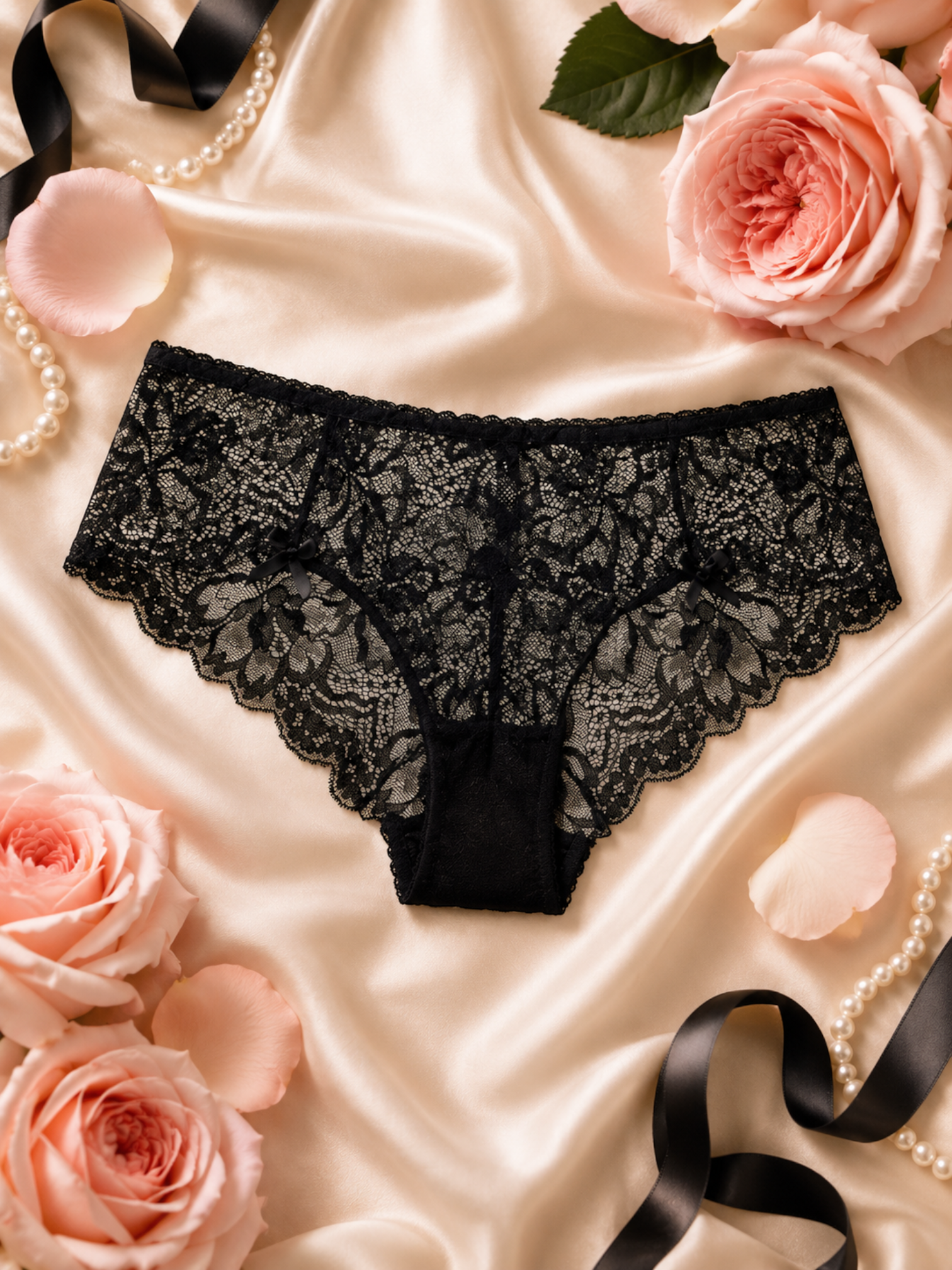Soft Noir S-DK001 Black Lace Panty Set — 4 Pack