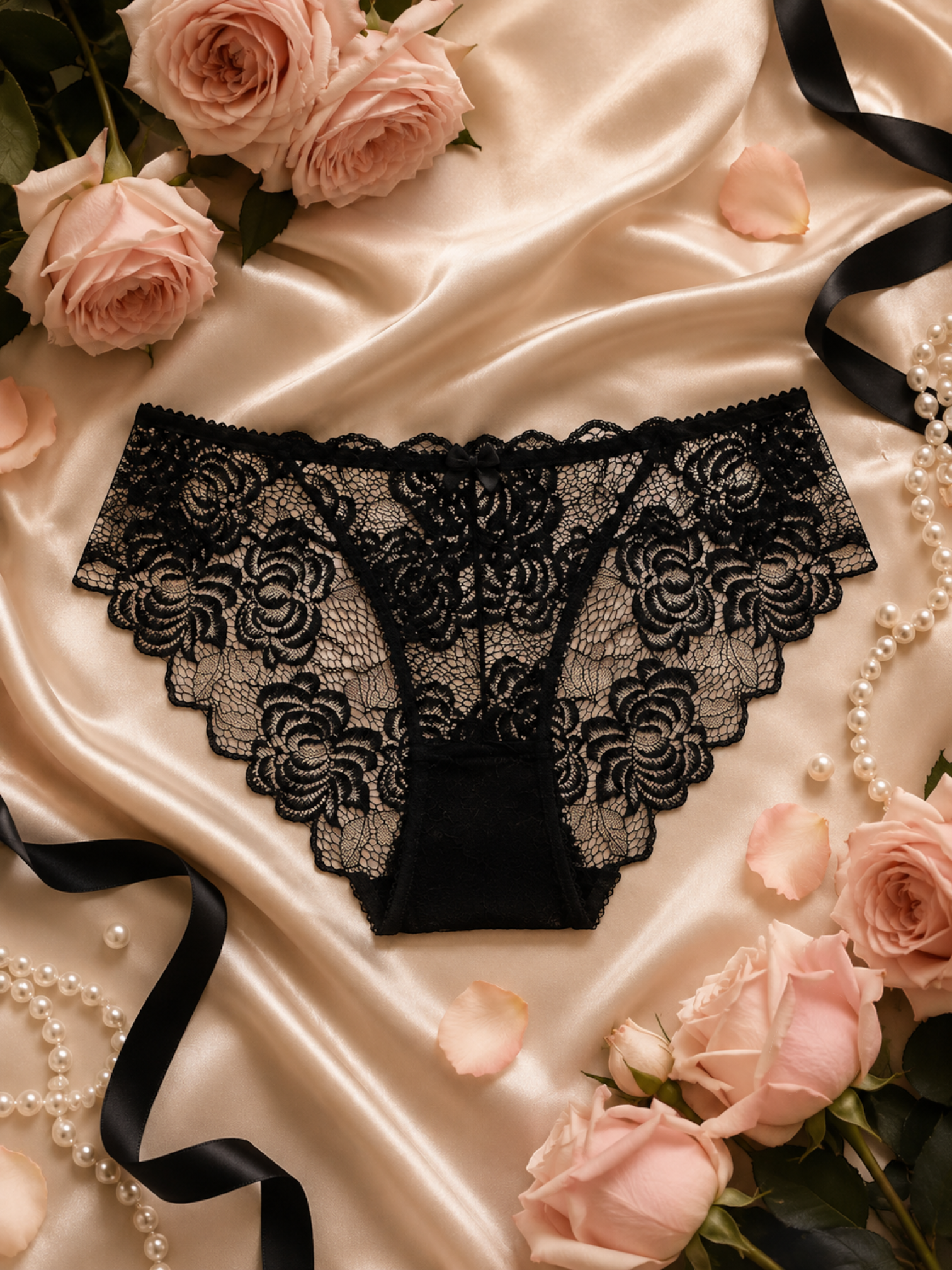 Soft Noir S-DK001 Black Lace Panty Set — 4 Pack