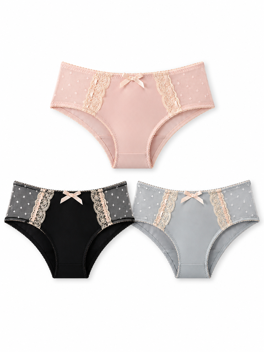 Soft Noir DK-002 Lace Trim Low-Rise Briefs – 3-Piece Panty Set