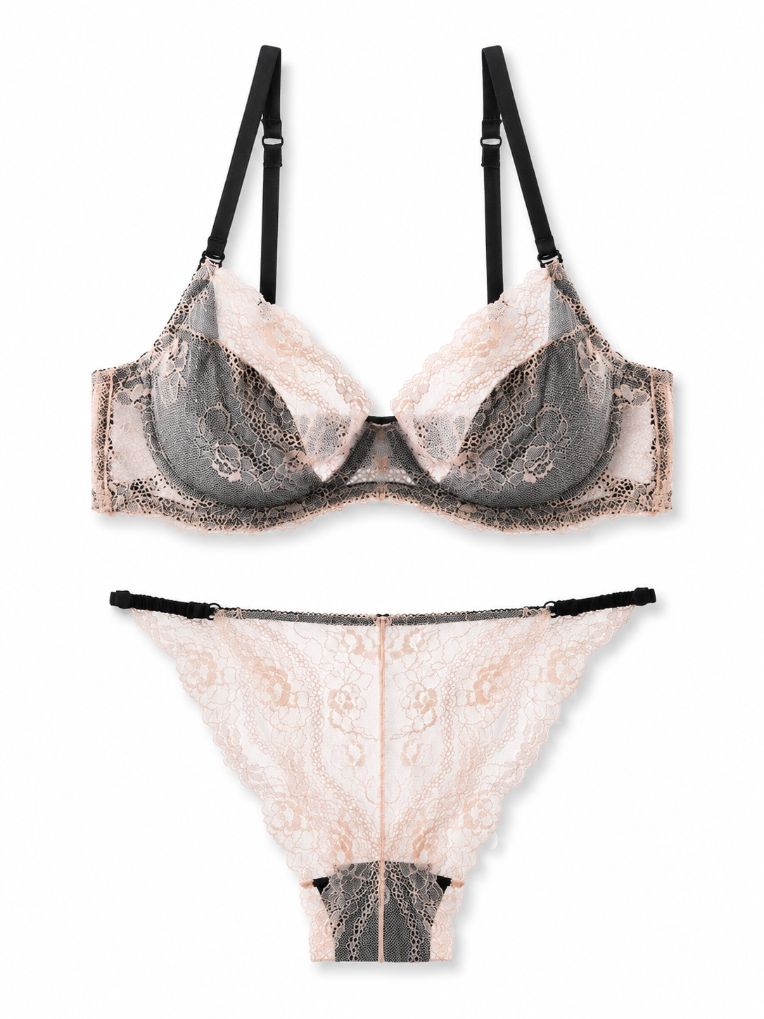 Soft  Noir TZ-004 Embroidered Mesh Bra & Panty Set