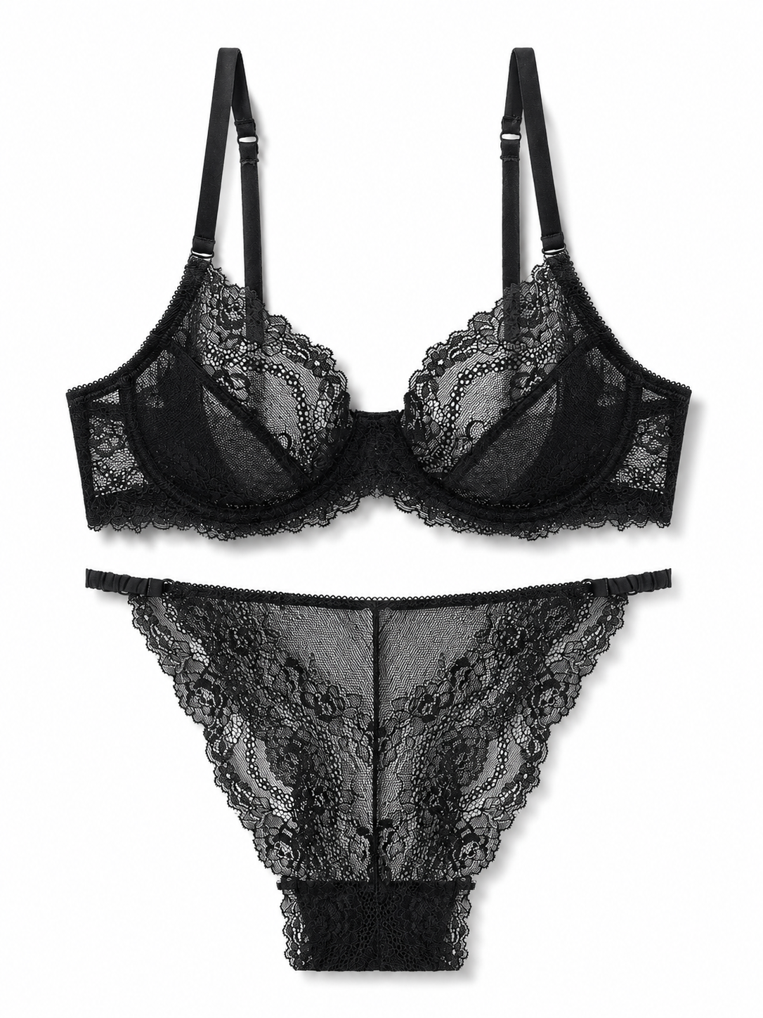 Soft  Noir TZ-004 Embroidered Mesh Bra & Panty Set