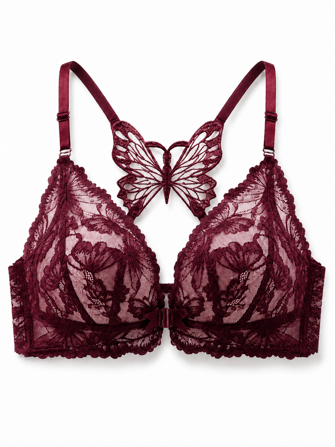Soft Noir XZ-006 Butterfly Lace Front-Closure Wireless Bra