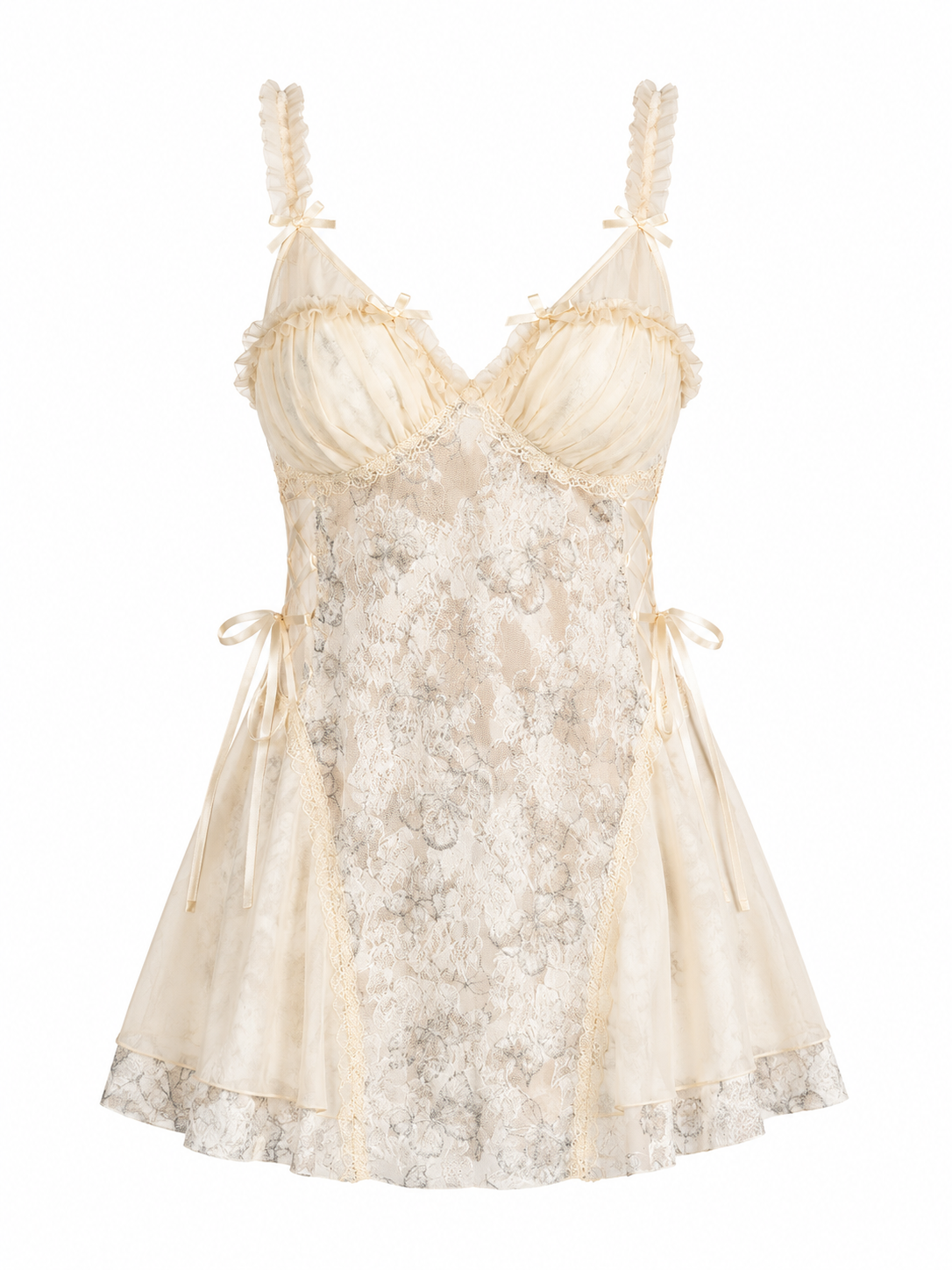 Soft Noir ivory floral lace chemise nightdress on white background
