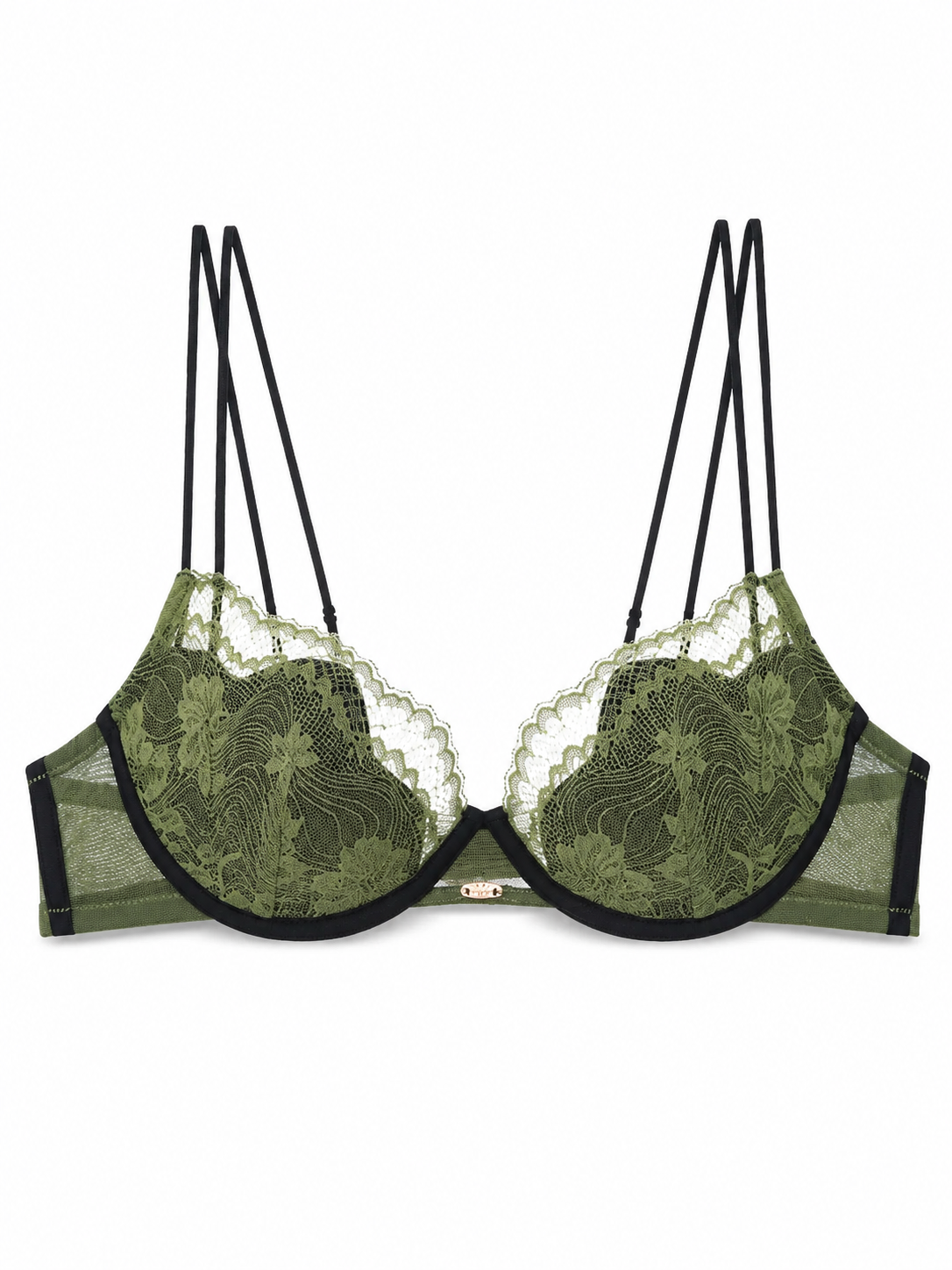 Soft  Noir XZ-OO1 Women’s Floral Lace Underwire Bra – Sheer Double Strap Demi Bra