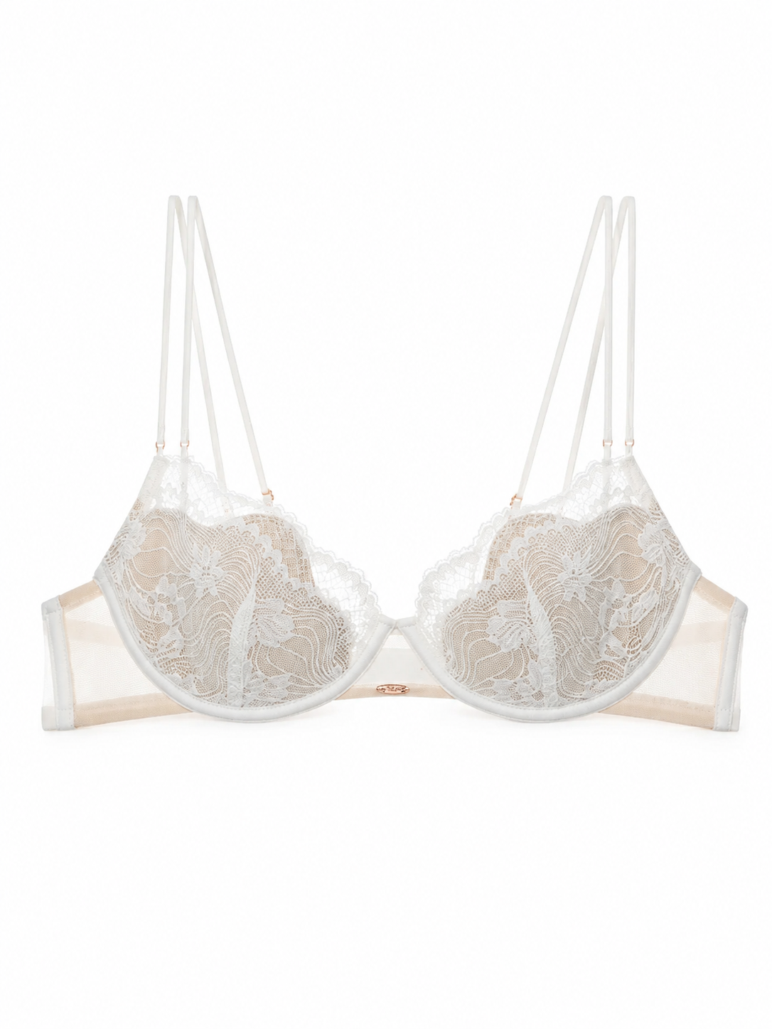 Soft  Noir XZ-OO1 Women’s Floral Lace Underwire Bra – Sheer Double Strap Demi Bra