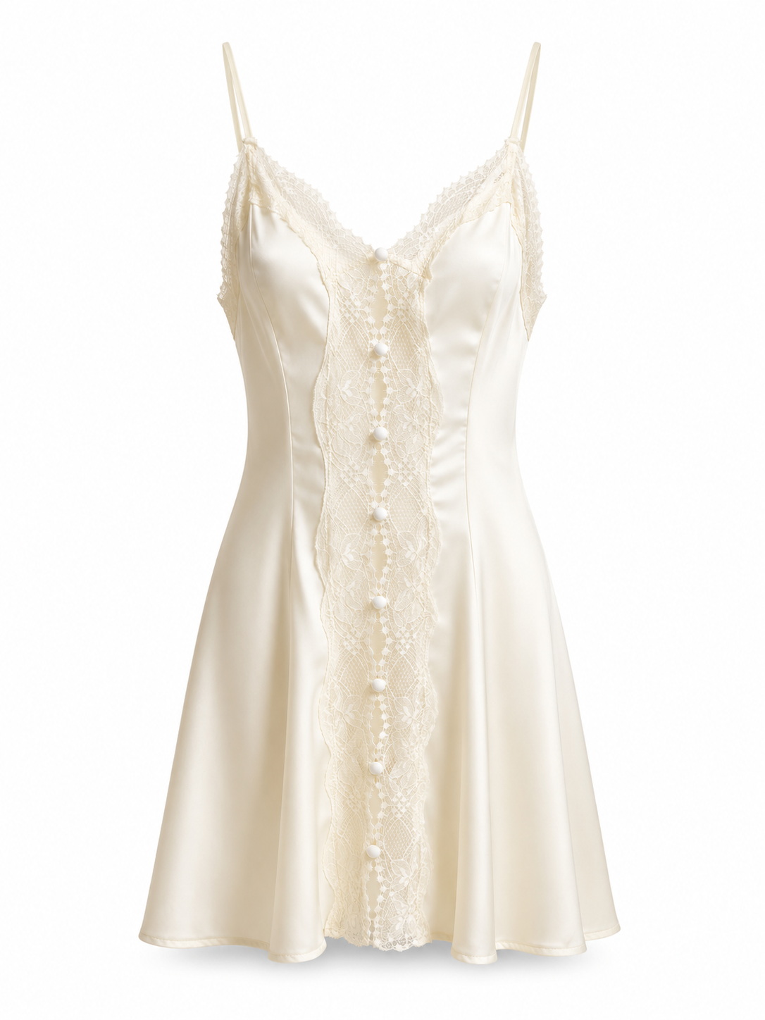 Soft Noir SP-004 Lace-Trim Satin Chemise Sleep Dress