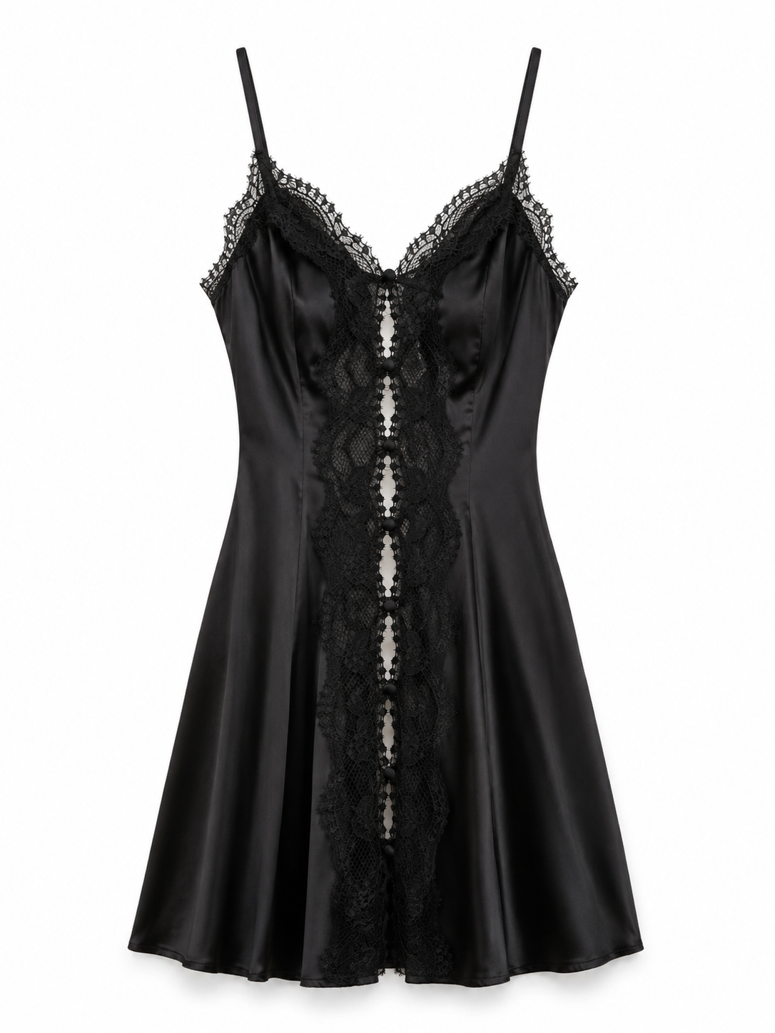 Soft Noir SP-004 Lace-Trim Satin Chemise Sleep Dress