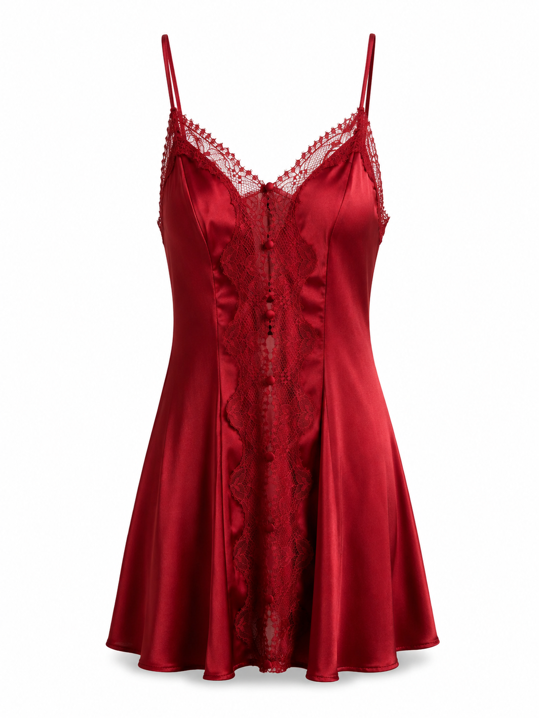 Soft Noir SP-004 Lace-Trim Satin Chemise Sleep Dress
