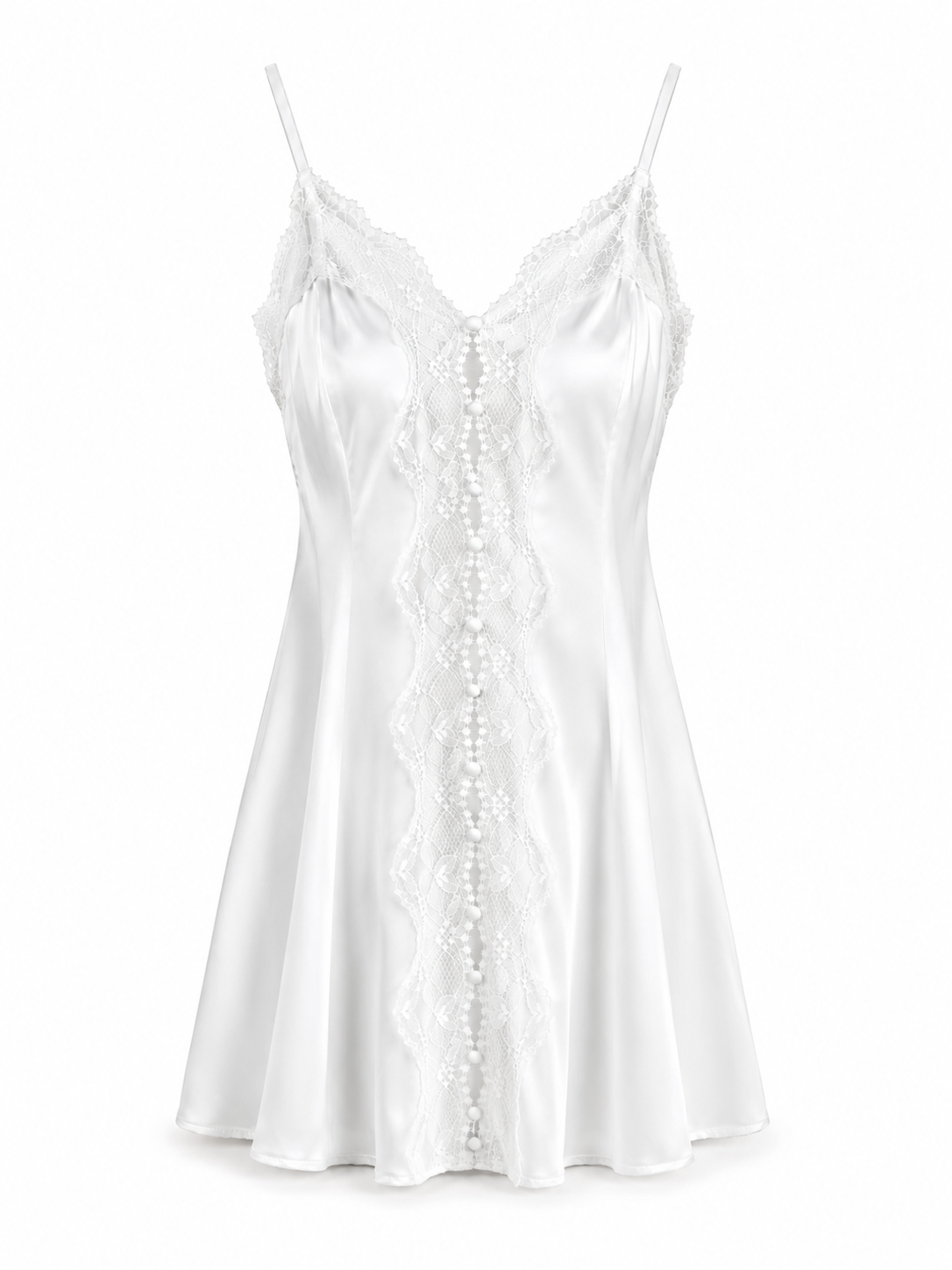 Soft Noir SP-004 Lace-Trim Satin Chemise Sleep Dress